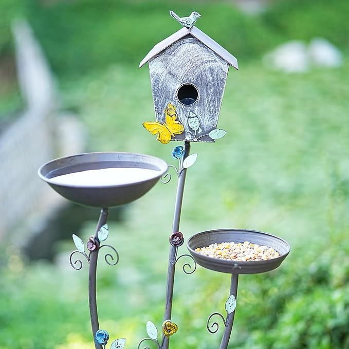 Bird baths for outdoors are popular garden accessories that provide a source of water for birds to drink and bathe in. The upgraded bird bath bowl features a 3-in-1 design that includes a bird house and feeder trays, making it a versatile addition to any garden or yard.