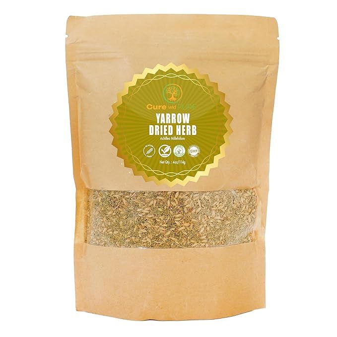 Cure wid Pure Organic Dried Yarrow Herb is a 4 oz package of non-GMO cut and sifted yarrow flower. Yarrow is a medicinal herb that has been used for centuries for its healing properties, particularly in treating wounds and promoting overall wellbeing.