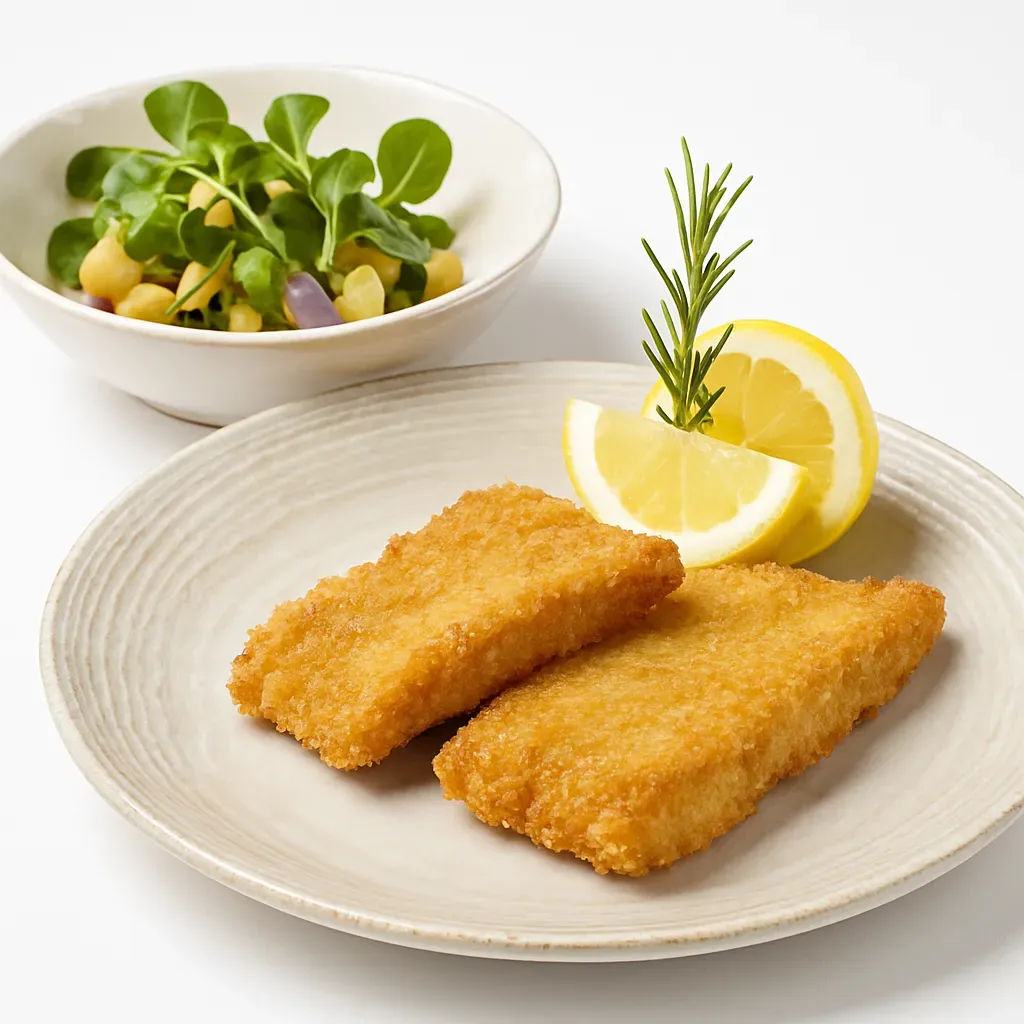 A delightful fusion of Austrian culinary tradition and oriental flavors featuring crispy pan-fried carp fillets paired with a refreshing potato and lamb's lettuce salad.