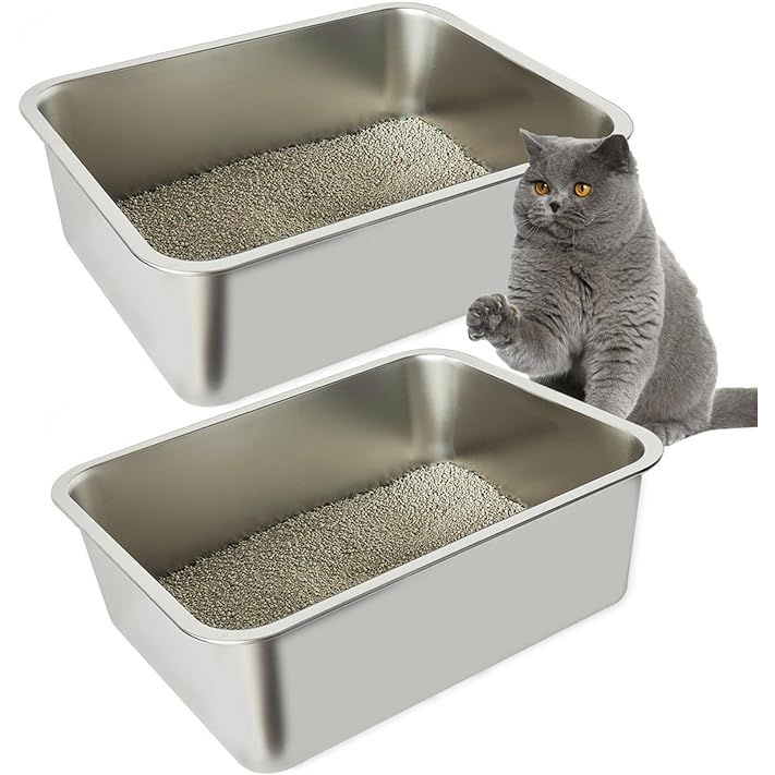 Upgrade your cat's litter box experience with this high quality stainless steel litter box. The smooth and durable surface is resistant to dents, ensuring that litter and urine residue won't stick around. The sturdy design is perfect for active cats and will last for a long time, making it a worthwhile investment for your furry friend.