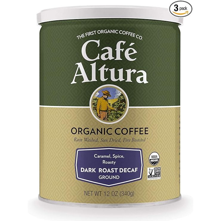 Cafe Altura Ground Organic Coffee is a high-quality coffee product that is both organic and decaffeinated. The dark roast version offers a bold and robust flavor profile, perfect for those who enjoy stronger tasting coffee. Each pack contains 12 ounces of coffee, providing a generous amount for multiple cups of coffee.