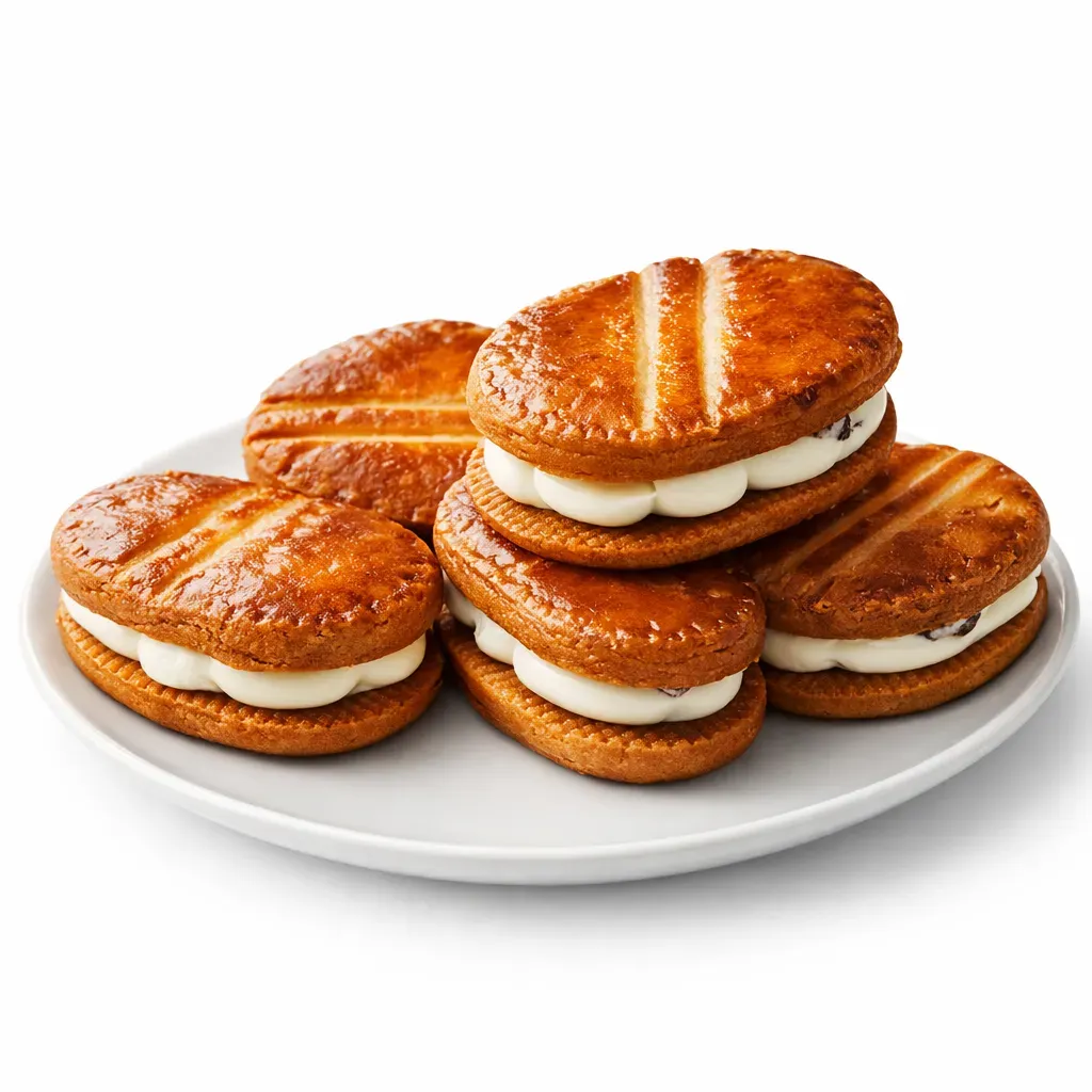 Indulge in the delicate flavors of Brittany with these Galette Bretonne Butter Sandwich Cookies. Featuring buttery cookies filled with a luscious Italian Meringue Buttercream blended with rum-stained raisins, this recipe creates a sophisticated treat perfect for any gathering.