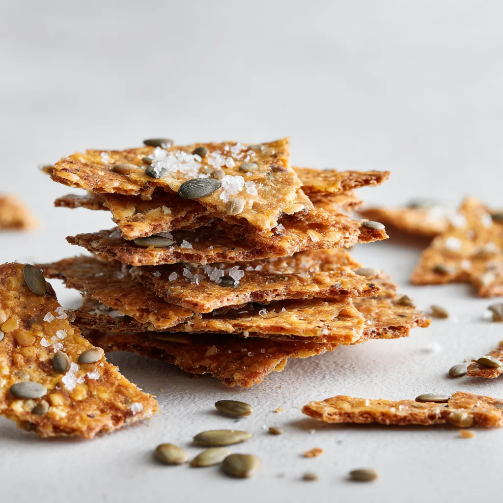 Savor the delight of these homemade Crispy Seed Crackers, crafted with just four simple ingredients. Perfect as a nutritious snack or an appetizing addition to any meal, these crackers offer a wholesome crunch paired beautifully with your favorite dips.