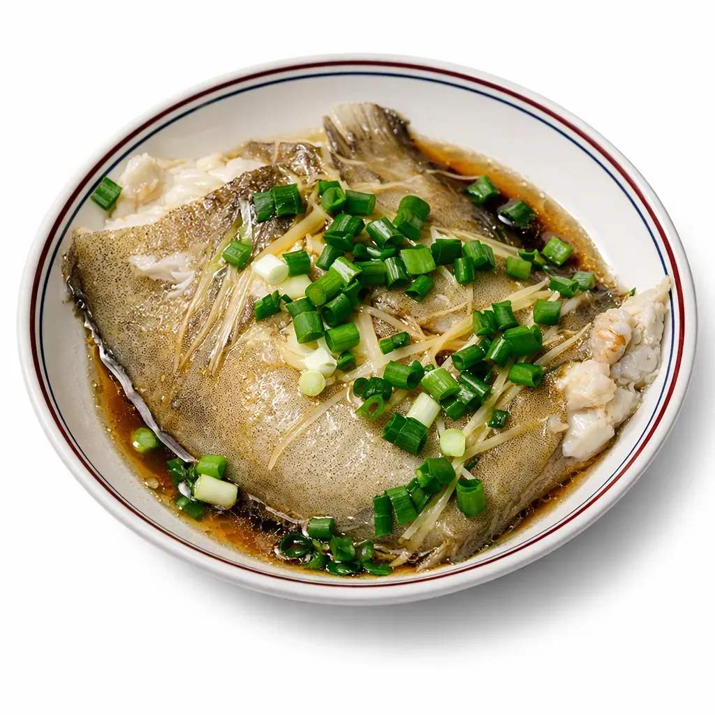 A simple and fresh recipe for steamed fish featuring Greenland halibut, ginger, and green onions, perfect for an authentic Asian main course.