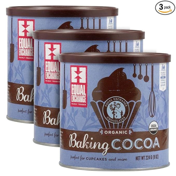 Equal Exchange Organic Baking Cocoa is a premium cocoa powder perfect for baking and cooking. This product comes in a pack of three 8-ounce containers, providing ample supply for all your baking needs.