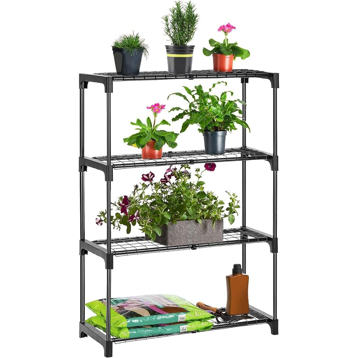 The LEWIS&WAYNE 4 Tier Greenhouse Shelving is a durable and versatile storage solution for outdoor spaces such as greenhouses, gardens, sheds, and garages. Made of sturdy steel, this staging unit can withstand various weather conditions and provide ample space for organizing and displaying plants, gardening tools, and other items.