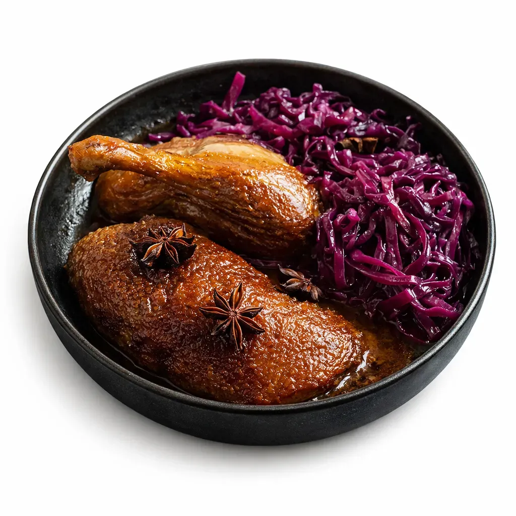 Experience the rich flavors of a traditional Czech holiday dish with this exquisite Holiday Duck with Star Anise. Slow-roasted to perfection and accompanied by an aromatic sauce made from its own drippings, this main course combines tenderness with a crispy finish.