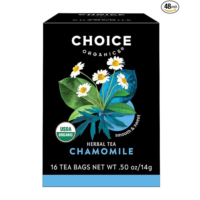 Choice Organics offers a 3-pack of Organic Chamomile Tea that is both organic and caffeine-free. Each pack contains 48 compostable herbal tea bags, making it a sustainable option for environmentally conscious consumers. Chamomile tea is known for its calming and soothing properties, making it a popular choice for relaxation and stress relief.