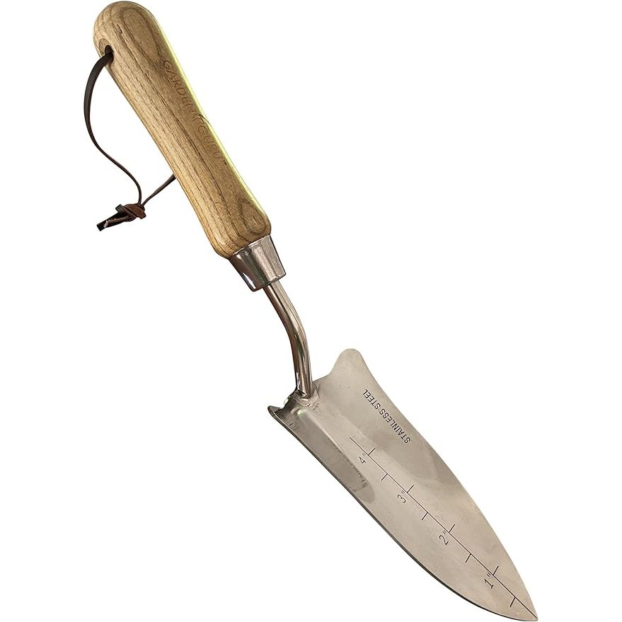 The Garden Guru Eco Transplanter Trowel Shovel is a versatile and environmentally-friendly gardening tool made from 100% recycled stainless steel. The stainless steel construction makes it rust-resistant and durable, ensuring long-lasting use.