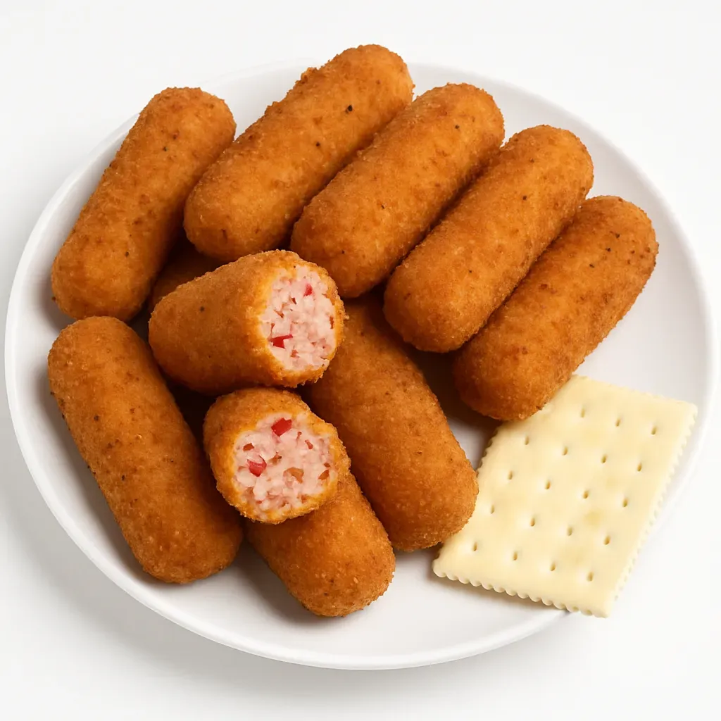 Delightful Cuban appetizer made of a creamy ham and vegetable mixture that is breaded and fried.