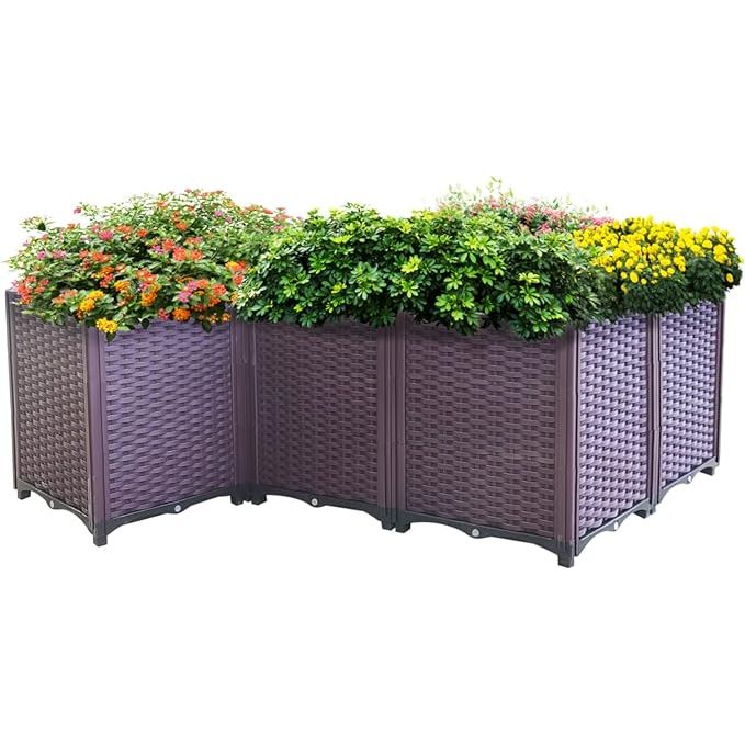 The Plastic Raised Garden Bed, Set of 5 Planter Grow Boxes measures 20.5 inches in height and is a convenient and functional way to start a garden in your indoor or outdoor space. The kit includes five planter boxes, making it easy to grow a variety of vegetables, fruits, flowers, and herbs.