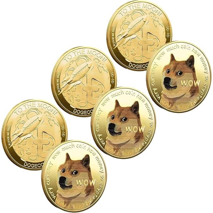 The 3 Pack Dogecoin Commemorative Coin is a limited edition collectible coin that pays tribute to the popular digital currency Dogecoin. Each coin features the iconic Shiba Inu dog from the Dogecoin logo on one side, and the famous "To the moon!" phrase on the other side. The coin comes in a protective case to preserve its quality and design.