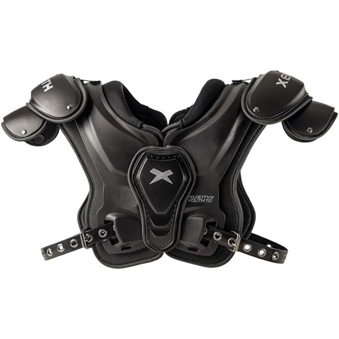 The Xenith Velocity 2 Junior Varsity Football Shoulder Pads are designed specifically for larger youth athletes seeking lightweight, protective gear. These shoulder pads feature a low profile design that allows for improved performance on the field. They are easy to put on and take off, ensuring a comfortable fit for young players.