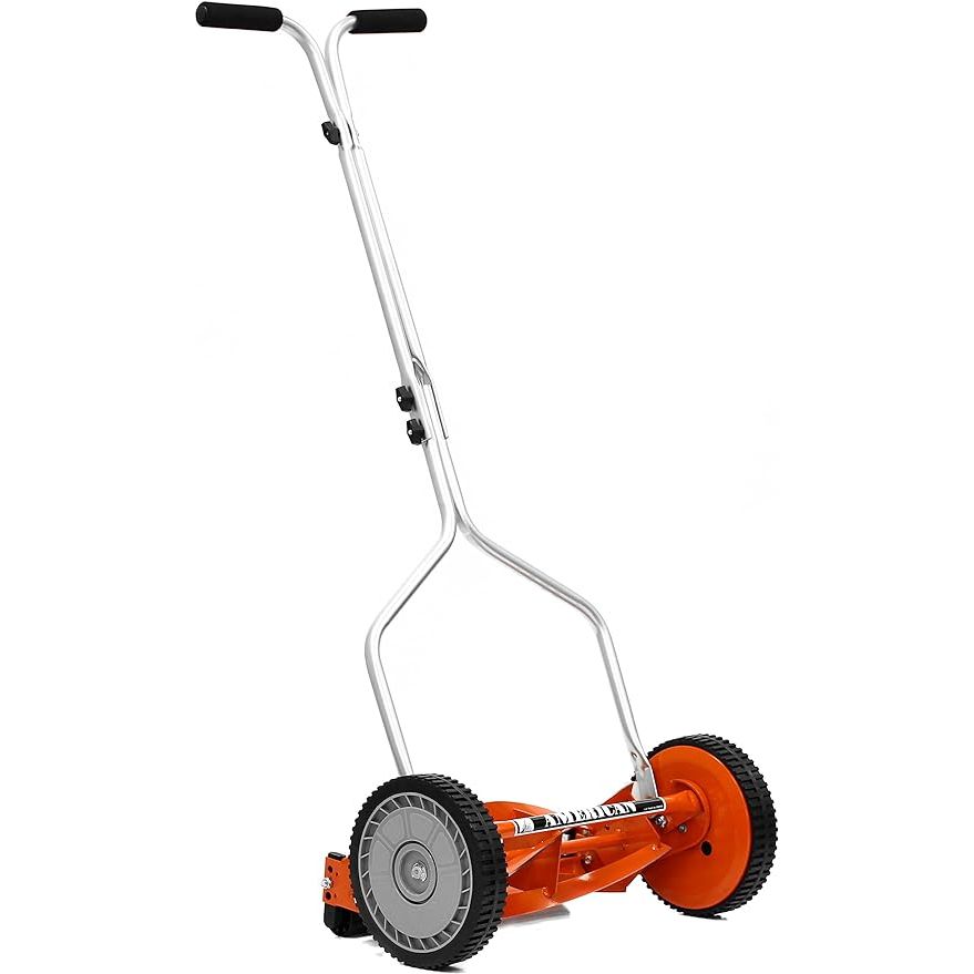 The American Lawn Mower Company 1204-14 14-Inch 4-Blade Push Reel Lawn Mower is a compact and lightweight manual lawn mower designed for small to medium-sized lawns. It features a 14-inch cutting width with four adjustable cutting heights, allowing you to easily customize the length of your grass.