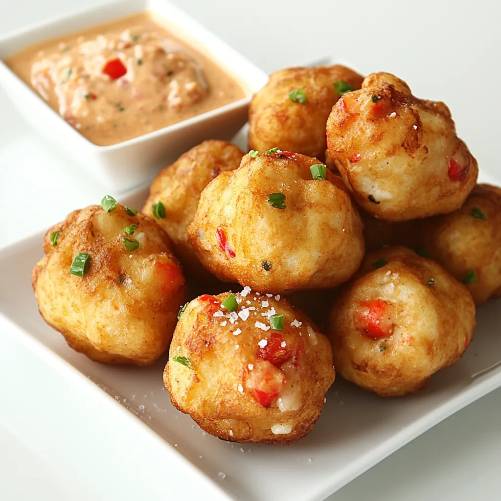 Crawfish Beignets are a savory twist on the traditional sweet French pastry. This Cajun-inspired dish is a fusion of succulent crawfish meat with a light and airy dough that's fried to golden perfection. The beignets are often flavored with a blend of Creole seasoning, green onions, and bell peppers, bringing a burst of flavor with each bite. They are a popular treat in Louisiana and can serve as an appetizer, a side dish, or a unique party snack. Perfect for seafood lovers looking for a taste of southern comfort food, these beignets are best enjoyed fresh out of the fryer with a sprinkle of salt and a side of remoulade or a spicy dipping sauce. Description by ChatGPT.