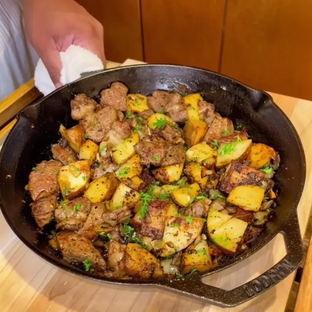 Garlic Butter Steak and Potatoes is a wonderfully easy and satisfying recipe featuring succulent ribeye steak cubes paired with tender rustic potatoes. This dish is enhanced with a savory blend of Uncle Dibbz Texas Steak Rub, adding depth and flavor.