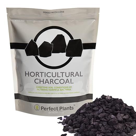 Horticultural charcoal by Perfect Plants is a product that comes in a 4-quart container and is designed to improve the health of plants by naturally cleansing and flushing toxins and excess moisture from containers and terrariums.