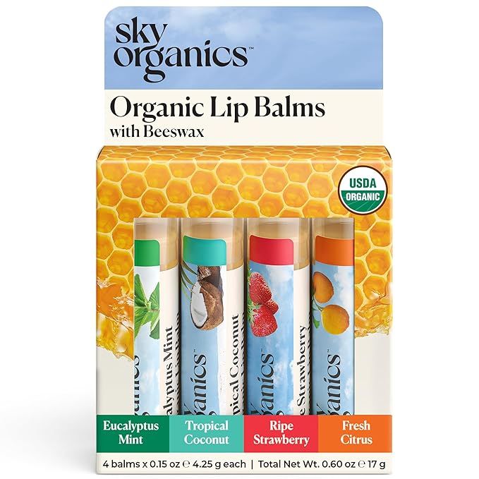 Sky Organics Organic Lip Balm with Beeswax is a popular lip balm that is made with natural and organic ingredients. It contains a rich nourishing blend of plant oils that helps to moisturize and protect the lips, keeping them feeling soft and smooth. This lip balm comes in a pack of 4, with four different assorted flavors to choose from.