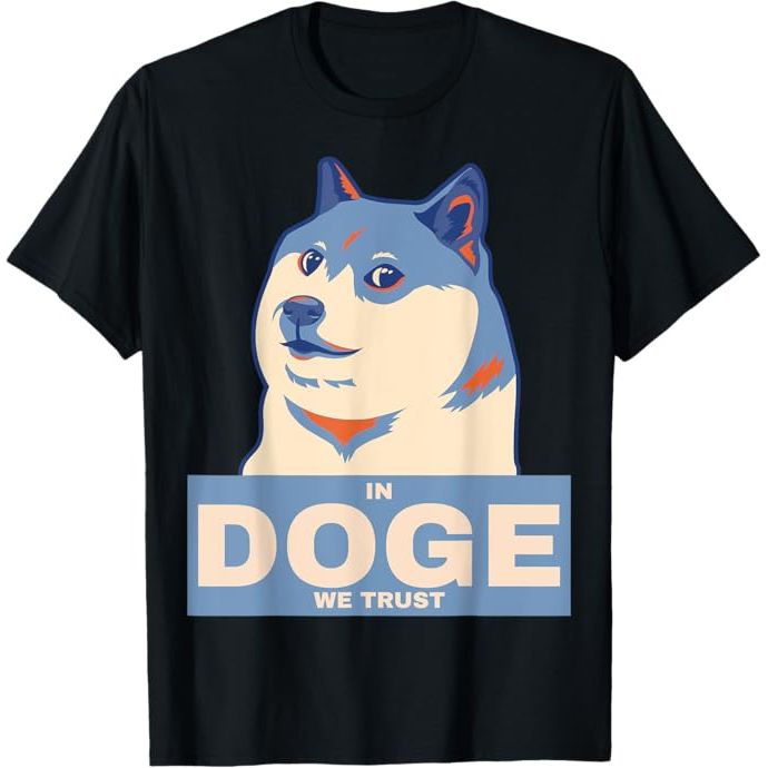 The "In Doge We Trust" Dogecoin Cryptocurrency T-Shirt is designed for fans of the Dogecoin cryptocurrency, a digital currency featuring the famous Shiba Inu dog meme. The t-shirt boldly displays the phrase "In Doge We Trust" along with the Dogecoin logo, making it a stylish and fun way for supporters to show their love for the cryptocurrency.