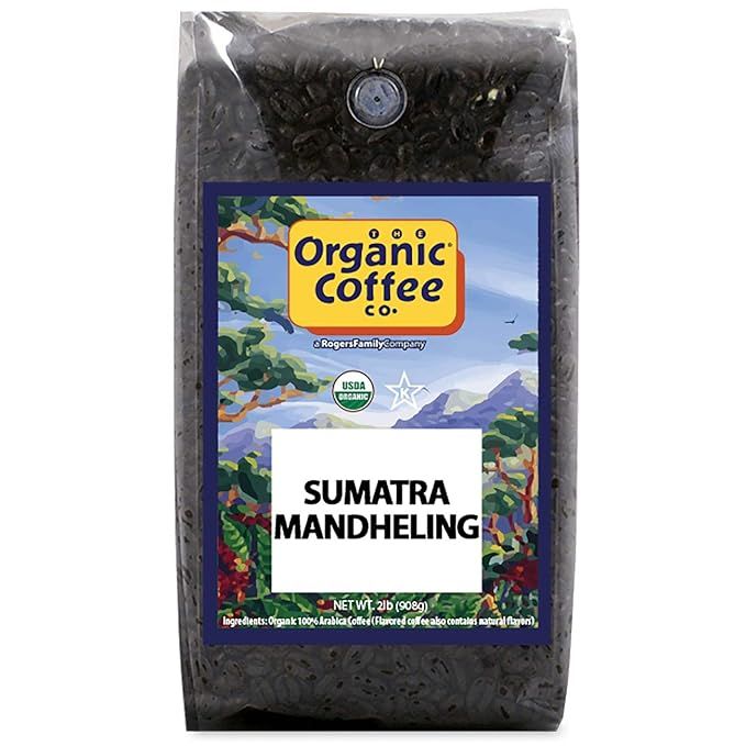 The Organic Coffee Co. Whole Bean Coffee in Sumatra Mandheling blend is a medium roast coffee available in a 2lb bag. It is USDA certified organic, ensuring that the coffee beans have been grown and processed without the use of synthetic chemicals or pesticides.