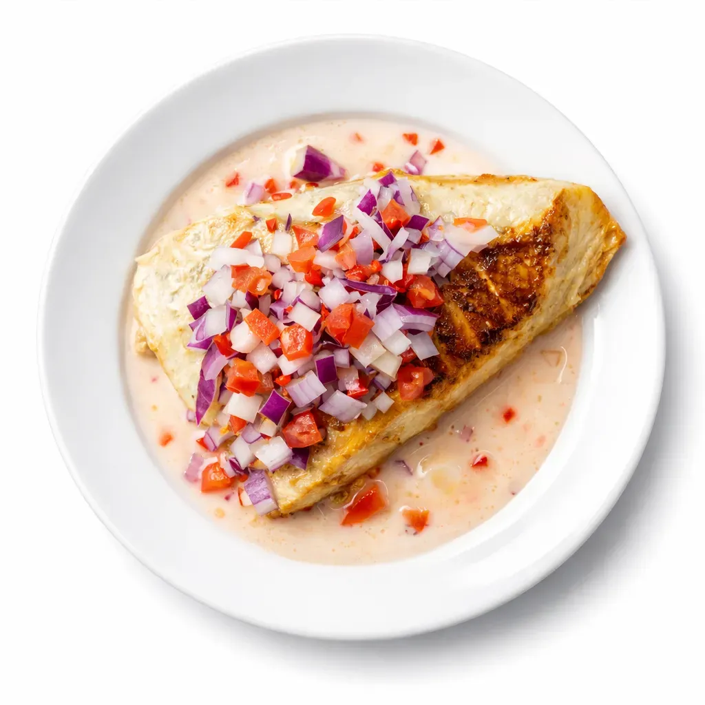 A delightful dish that highlights the fusion of flavors from Fijian cuisine, featuring succulent pan-fried swordfish topped with Miti, a traditional Fijian coconut milk dressing.