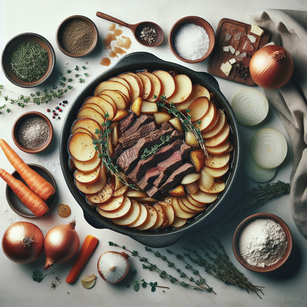 The Welsh Beef Hotpot is a hearty and traditional dish from Wales featuring succulent beef, thinly sliced potatoes, and onions layered in a casserole and slow-cooked until tender. The meat is seasoned with fresh herbs such as thyme and rosemary and is often enriched with beef stock, creating a robust gravy that infuses the entire dish with flavor.