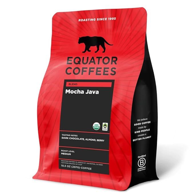 Equator Coffees is a popular coffee roaster known for its commitment to quality and sustainability. Their Mocha Java Blend is a unique and flavorful option for coffee lovers, made with organic ground coffee beans and roasted to a medium dark level.