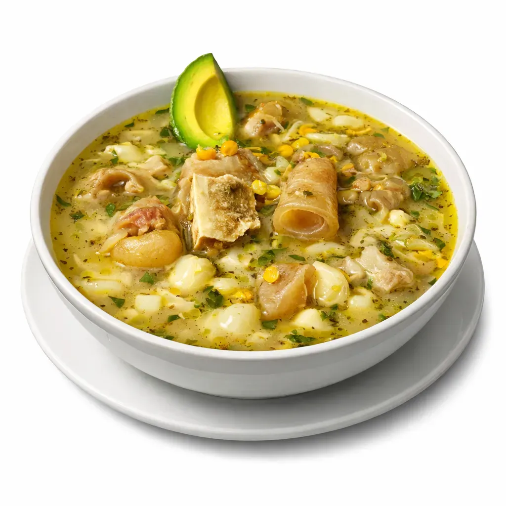 A traditional Ecuadorian soup featuring beef foot that is rich in flavor and perfect for warming up on cool days. Serve it alongside rice and avocado for a complete meal.