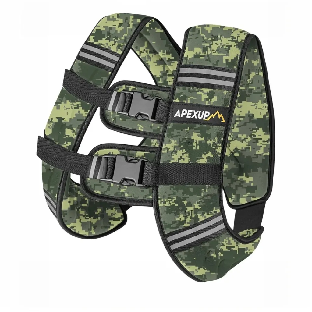 A weighted vest with a reflective stripe in a camouflage pattern is a versatile fitness accessory designed to enhance physical workouts and training routines. These vests come in various weight options, typically ranging from 5 to 30 pounds, allowing users to gradually increase the resistance as their strength and endurance improve.