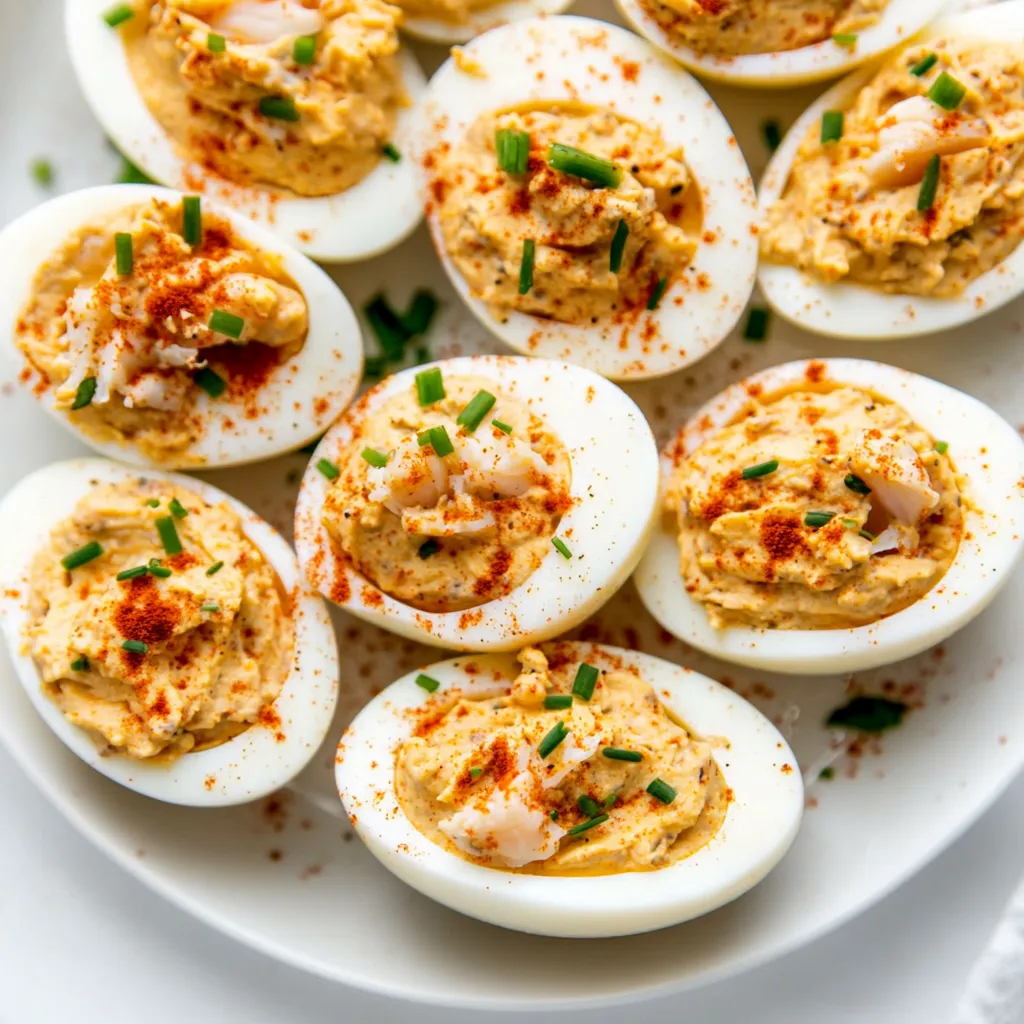 Deviled Eggs, often termed as 'stuffed eggs' or 'dressed eggs', are a timeless appetizer, perfect for picnics, potlucks, and parties. This classic recipe involves hard-boiled eggs that are peeled, cut in half, and hollowed out to remove the yolks.