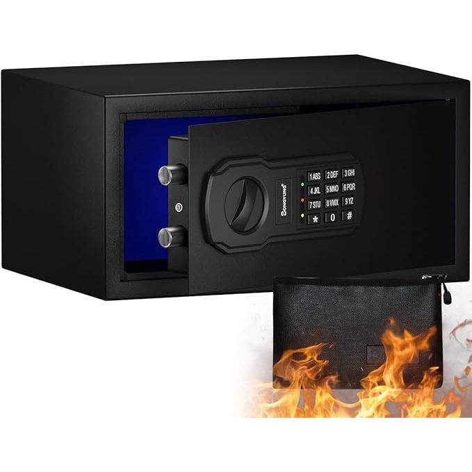 The Fire Resistant Safe Box is designed with the utmost security in mind, featuring a highly sealed structure made of fire-resistant coated steel with micro seams less than 1mm. With the ability to withstand high temperatures of up to 2000°F, this safe provides double protection by including a fireproof bag for your valuables.