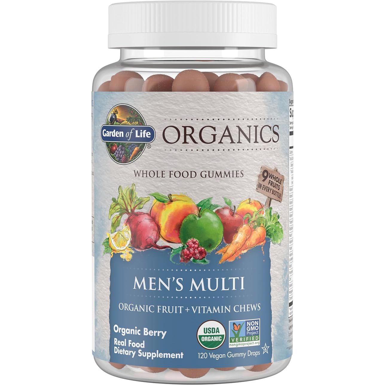 Garden of Life Organics Men's Gummy Vitamins are certified organic, non-GMO, vegan, and kosher gummies that provide essential nutrients for men's health. These gummies contain methyl B12, vitamin C, and D3 to support a healthy immune system, energy levels, and overall wellbeing.