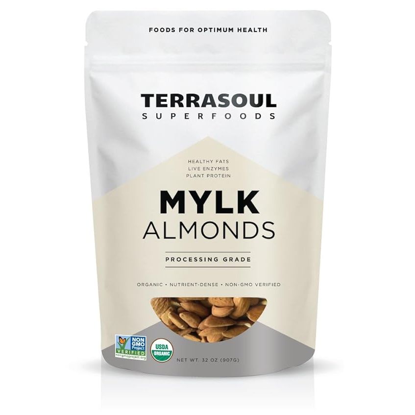 Terrasoul Superfoods Raw Unpasteurized Organic Almonds are a high-quality almond product that is perfect for making homemade almond milk. This 2-pound bag of almonds is certified organic, meaning they are free from pesticides and other harmful chemicals.