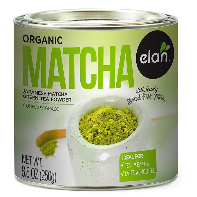 Elan Organic Matcha Tea Powder is a high-quality, non-GMO, vegan, and gluten-free product. It is made from specially grown and processed green tea leaves which are stone-ground into a fine powder.