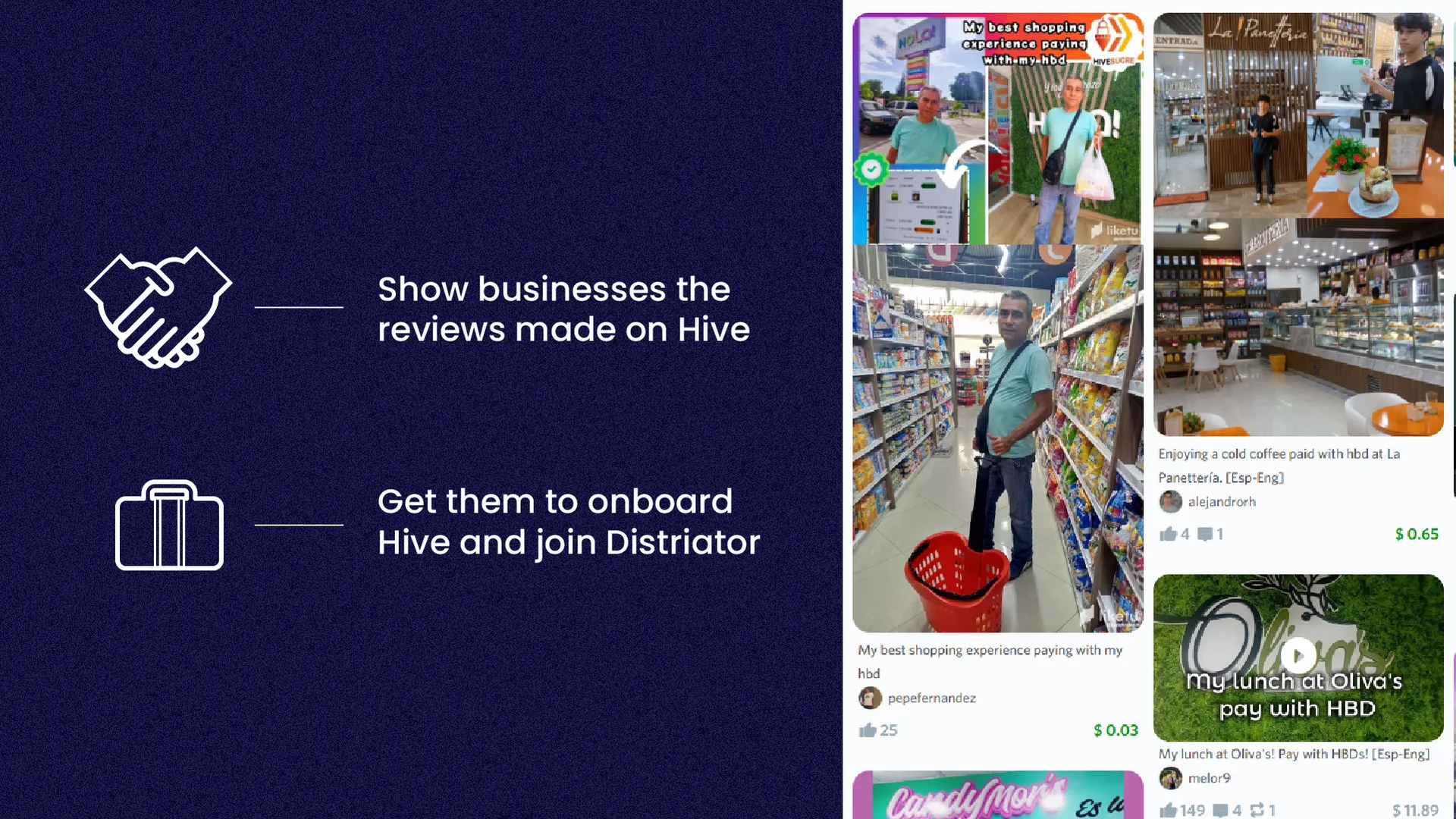 Distriator will send you instant liquid Hive Backed Dollar rewards for doing this from between 35 and 60% of your purchase value. The more you use the app the higher your cashback rewards will be, additionally, over time we will integrate a reputation system so that you have the opportunity to be rewarded for using the app more frequently.