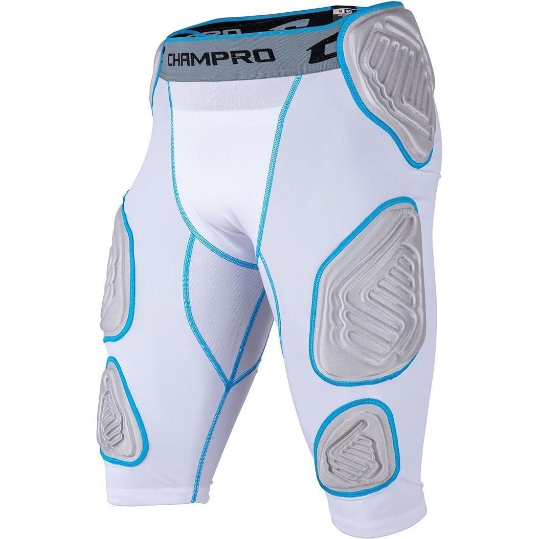 The CHAMPRO Men's Bull Rush 7-Pad Compression Girdle is a versatile and durable piece of athletic gear designed for use in football, basketball, hockey, and other contact sports.