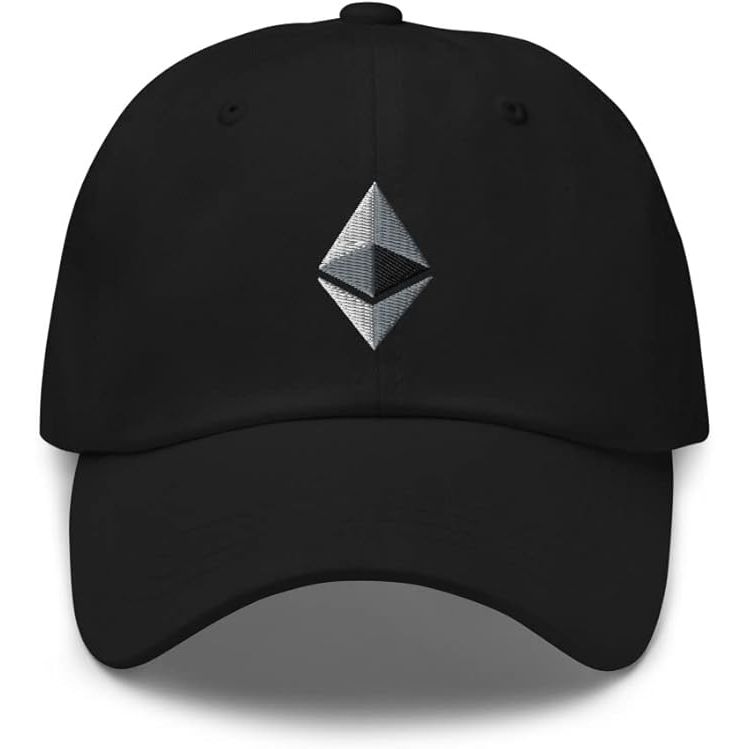 The Ethereum Hat is an embroidered dad cap featuring the ETH cryptocurrency logo. This makes it a stylish accessory for fans of Ethereum and blockchain technology. The hat is made of high-quality materials, ensuring durability and comfort for daily wear.