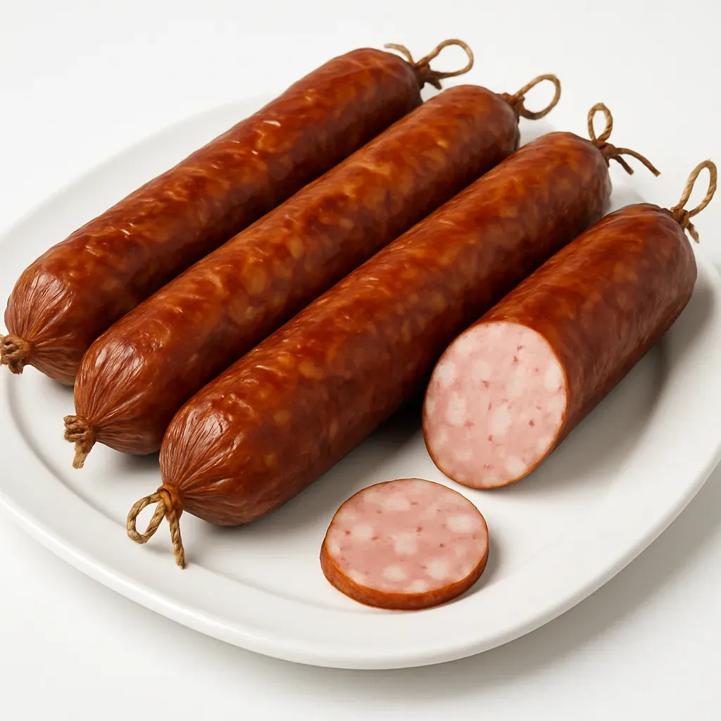 Experience the rich smoky aroma and hearty flavors of this authentic Estonian smoked pork sausage, perfect as a standalone snack or gourmet cold cut.