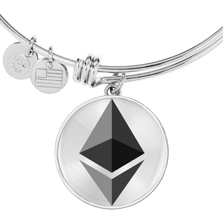 Express your love with this stunning Ethereum (ETH) bracelet. Made with high-quality stainless steel or 18k gold, this circular bangle is a beautiful and meaningful gift for any cryptocurrency enthusiast.