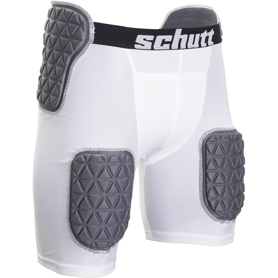 The Schutt ProTech Tri All-in-One Football Girdle is a specially designed piece of protective gear for football players that combines compression shorts with integrated padding for the hips.