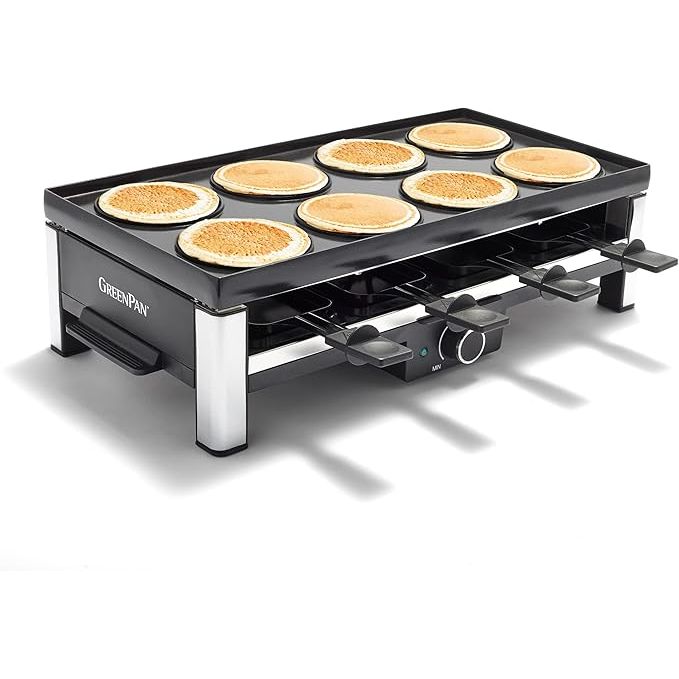 The GreenPan Electrics Healthy Ceramic Nonstick 3-in-1 Reversible Grill, Griddle & Raclette is a versatile and efficient kitchen appliance designed for parties and family gatherings. The PFAS-free nonstick coating ensures healthier cooking without the use of harmful chemicals.