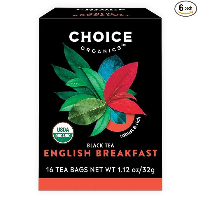 Choice Organics Organic English Breakfast Tea is a high-quality, Fair Trade certified blend of organic black tea. This pack contains 96 individually wrapped tea bags, offering convenience and freshness with every cup.