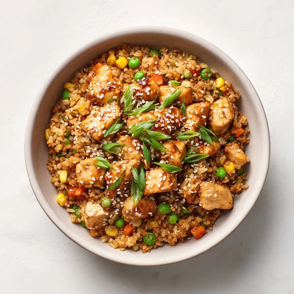 A delicious, Asian-inspired main course perfect for meal prep, combining honey-glazed chicken, savory fried rice, and packed with nutritious vegetables and eggs.