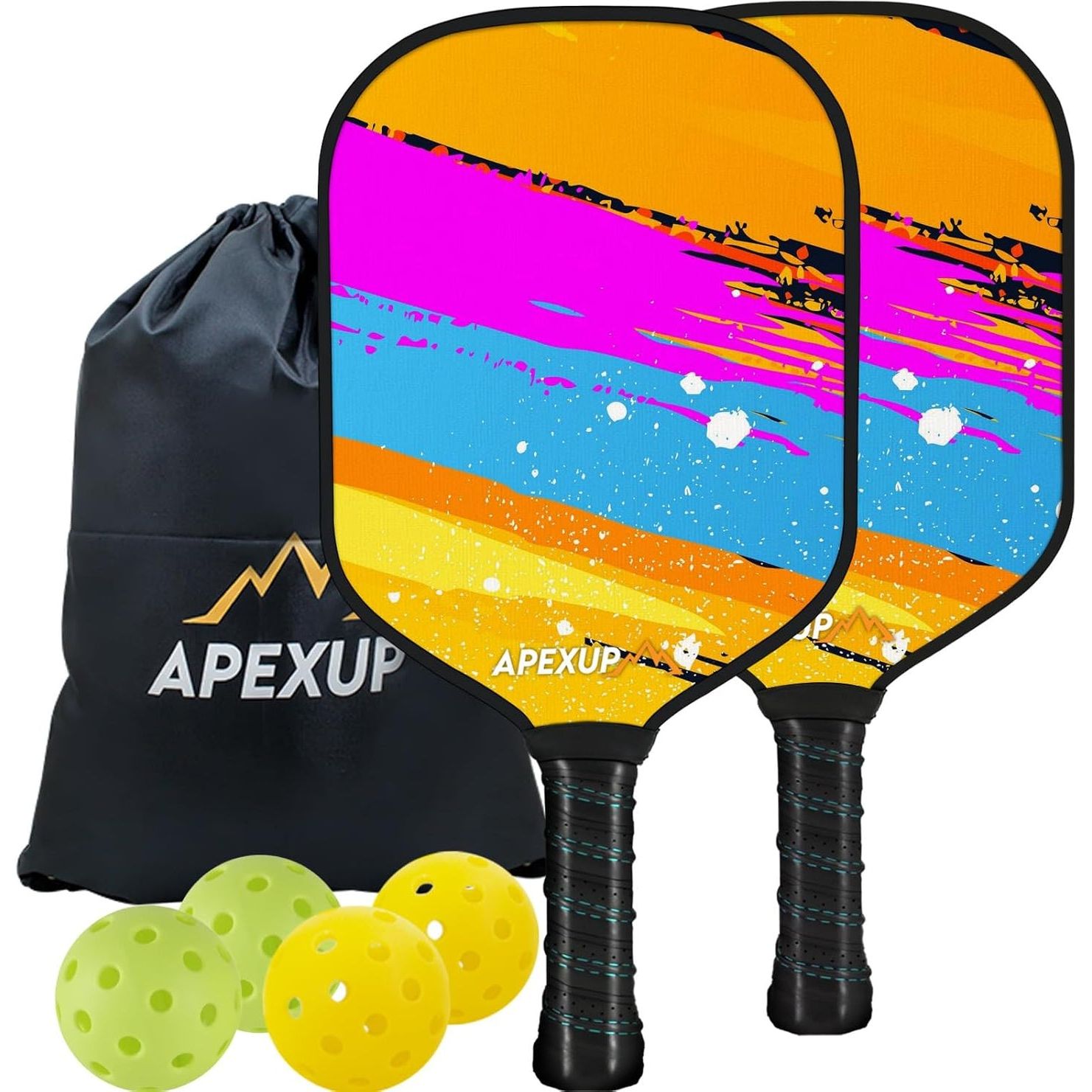 The pickleball paddle comprises 3 layers of high-quality fiberglass and composite honeycomb construction, making it lightweight and reducing stress on the wrist and shoulder. This design offers excellent flexibility for exceptional power and precise control. The pickleball paddle set measures 15.74" x 7.87" x 0.