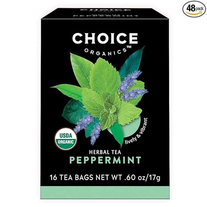 Choice Organics Organic Peppermint Tea is a popular herbal tea option that is caffeine-free and made with organic peppermint leaves. This product comes in a convenient 3-pack, with each box containing 16 individually wrapped compostable tea bags, making it an eco-friendly choice for tea lovers.