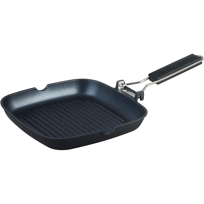 The S·KITCHN Grill Pan is a versatile kitchen tool designed for indoor grilling, suitable for stove tops, including induction cooktops. With a compact 9-inch square size, this grill pan is perfect for preparing a variety of dishes, from paninis to vegetables, and is particularly well-suited for Korean BBQ (KBBQ) at home.