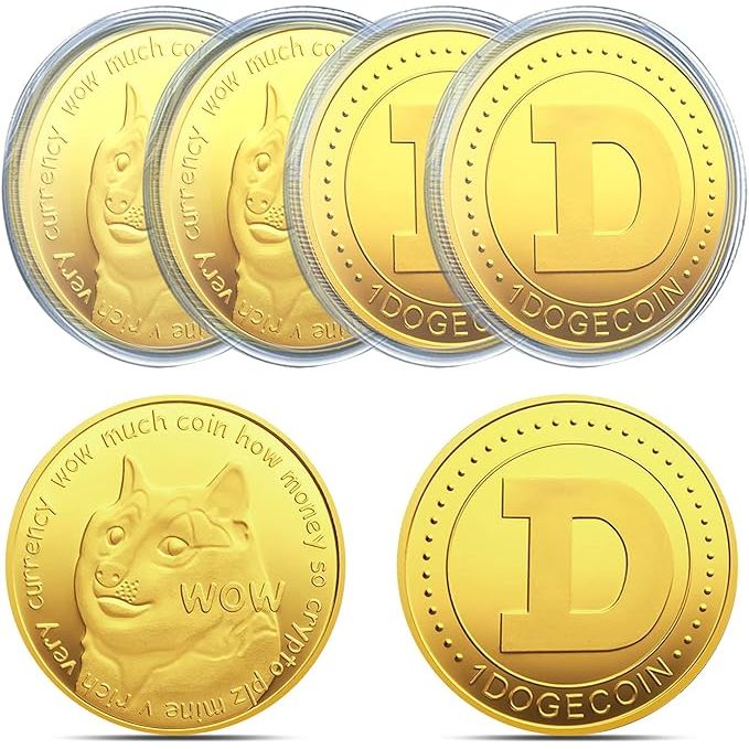 The 4 PCS Dogecoin Coins Commemorative 2021 New Collectors Gold Plated Doge Coins are a set of four gold-plated Dogecoin commemorative coins. These collector's items feature the Dogecoin logo and are a popular item among fans of the cryptocurrency. Each coin has a protective case to ensure its quality and preservation.