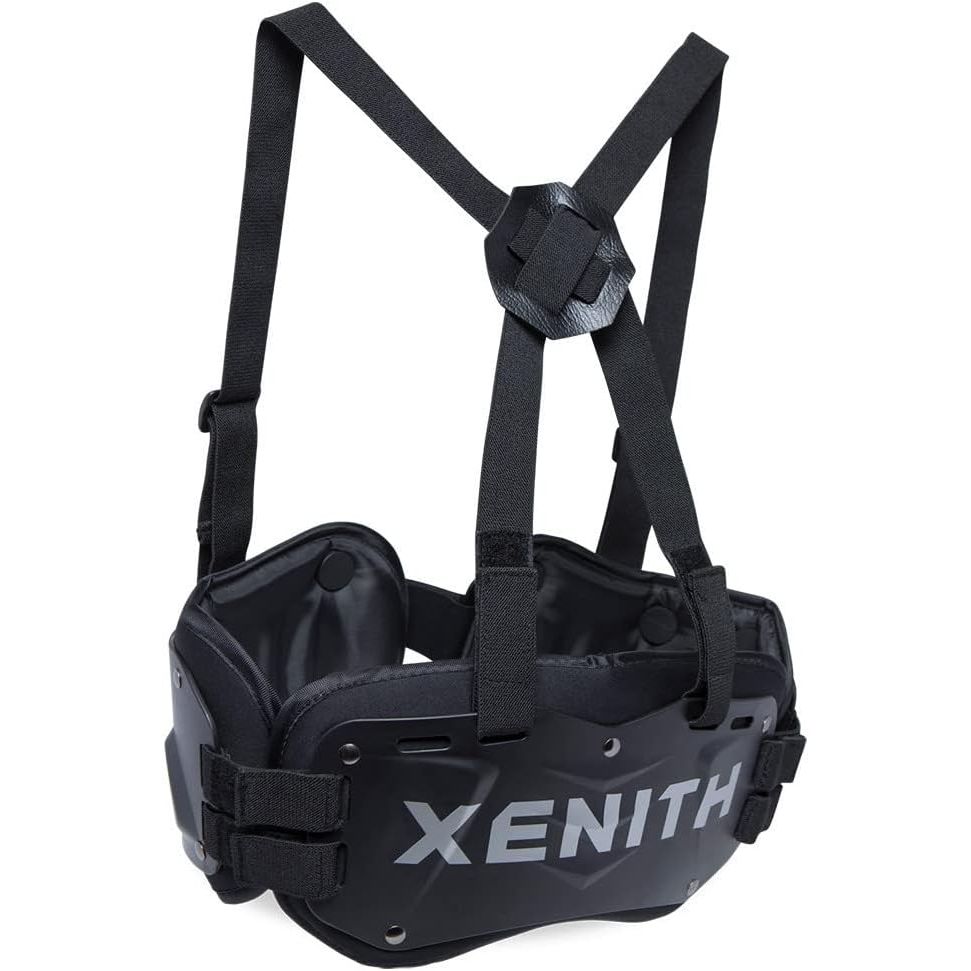 The Xenith Football Adjustable Core Guard is designed to provide protection to the ribs and lower back during high-impact sports such as football. The gear is adjustable to ensure a secure and comfortable fit for athletes of different sizes. It is made with vented material to enhance breathability and comfort during intense physical activity.