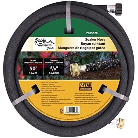 The Rocky Mountain Goods Soaker Hose is a heavy-duty rubber hose designed to save up to 70% of water usage compared to traditional hoses. It comes with an end cap for easy connection of additional hoses, making it convenient for use in gardens and flower beds.
