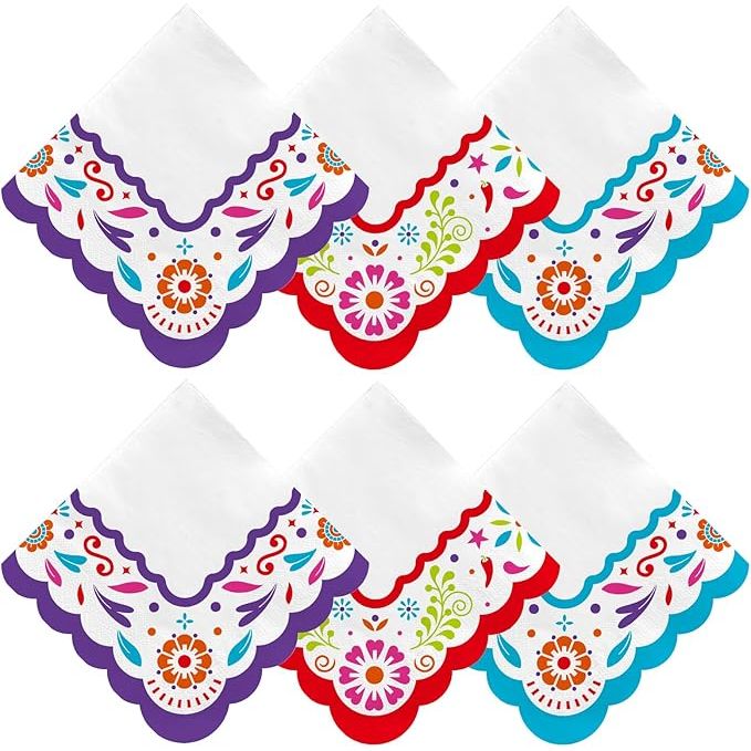 The Fiesta Mexican Party Supplies pack includes 48 disposable paper napkins that are perfect for Cinco de Mayo celebrations, taco parties, and other festive occasions. These napkins are 3-ply, providing durability and absorbency to handle spills and messes. Each napkin measures 6.5x6.